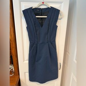 Kookai Navy Textured V-Neck Midi Dress